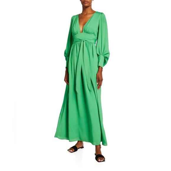 NEW One33 Social Long Balloon Sleeve Summer Maxi Dress Plunging V Neck Size 4 - Picture 1 of 11